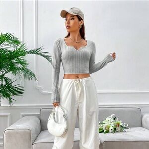 SHEIN Gray Long Sleeve Sweater Crop Top